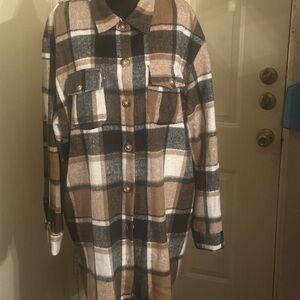 Women's Plaid Utility Jacket in Black, Brown, and Cream